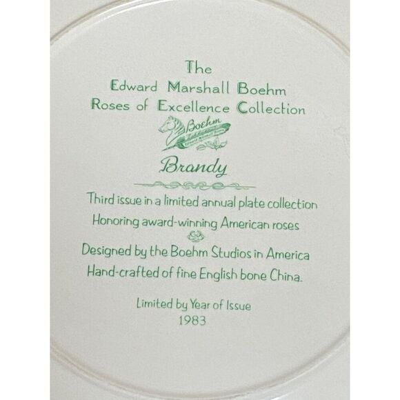 The Edward Marshall Boehm Roses of Excellence Collection Brandy Plate 1983 VTG - Picture 2 of 2